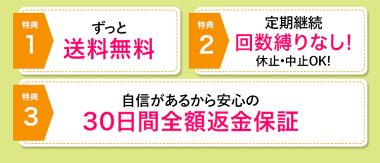 定期コースはずっと送料無料 回数縛りなし 30日全額返金保証