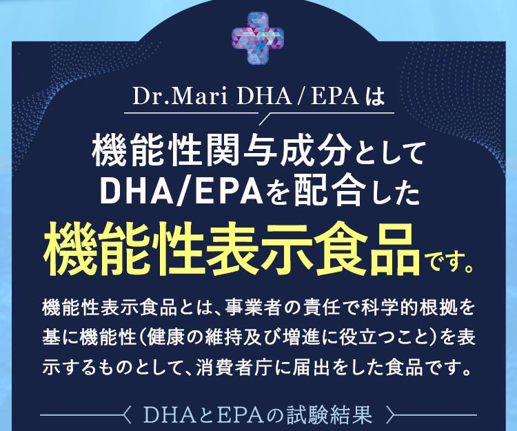Dr.Mari DHA/EPAは科学的根拠のある成分を配合した機能性表示食品です。