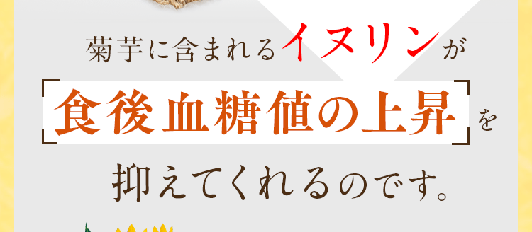 菊芋に含まれるイヌリンが食後血糖値の上昇を抑えてくれるのです。